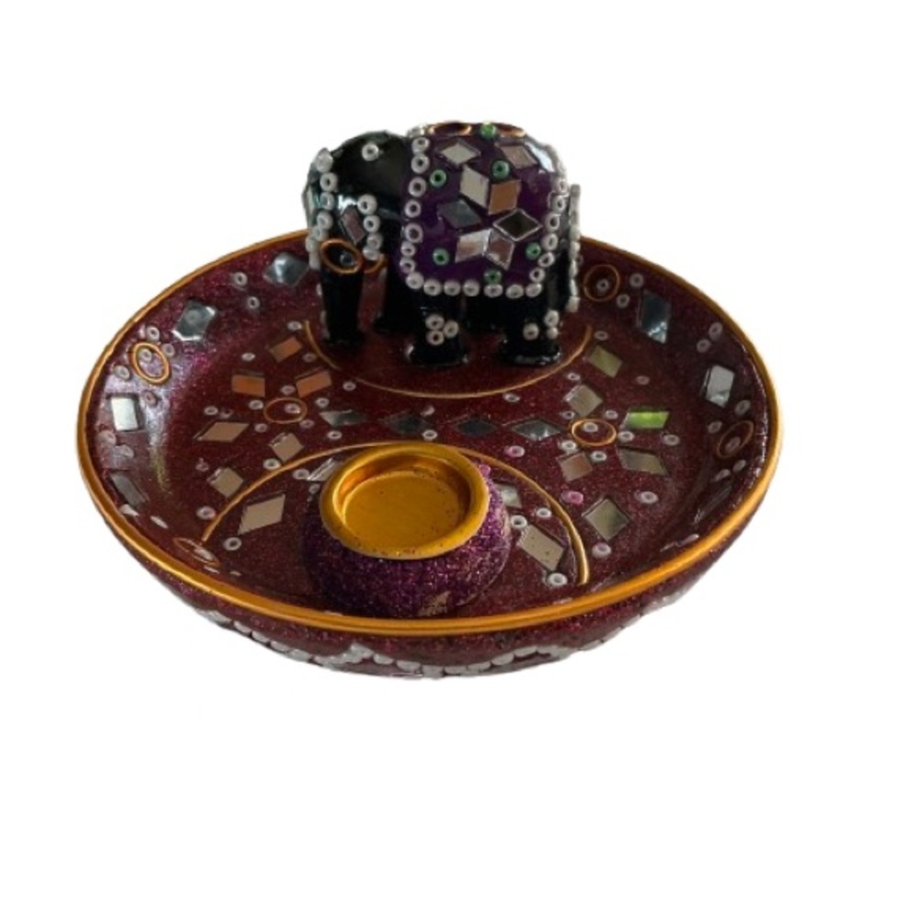 Ethnic jeweled elephant boho vibe incense  holder